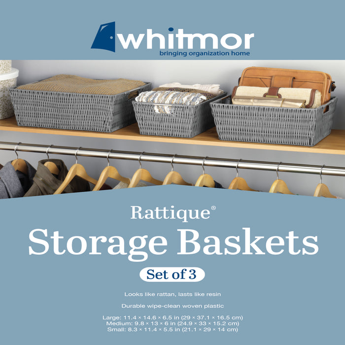 Rattique® Storage Baskets - Set of 3 - Gray