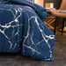 Silver Metallic Marble Comforter Set Queen Size Foil Print Glitter Bedding Set, Navy Blue/Silver