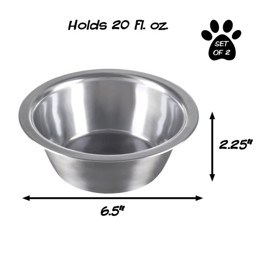 Set of 2 Stainless-Steel Dog Bowls - Cage, Kennel, and Crate Hanging Pet Bowls for Food and Water - 20Oz Each and Dishwasher Safe by PETMAKER