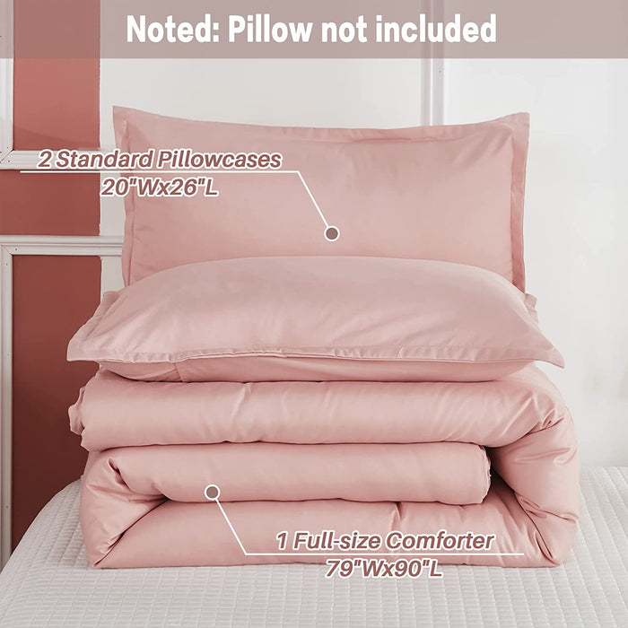 Pink Comforter Set Full Size for Girls, 3 Pieces Blush Women Plain Bedding Set & Collections, All Season Bed Set (79X90In Comforter & 2 Pillowcases)