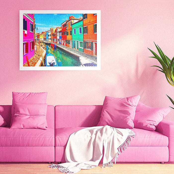 1000 Piece Puzzle for Adults, Anti-Glare Surface Vibrant Colors, Extra-Thick Blue Cardboard Jigsaw Puzzle for Adults and Kids 27.6"X 19.7" Colorful Venetian Houses
