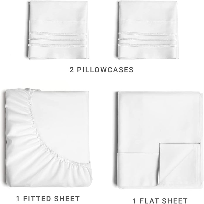 Queen Size Sheet Set - Breathable & Cooling Sheets - Hotel Luxury Bed Sheets - Extra Soft - Deep Pockets - Easy Fit - 4 Piece Set - Wrinkle Free - Comfy – White Bed Sheets - Queens Sheets – 4 PC