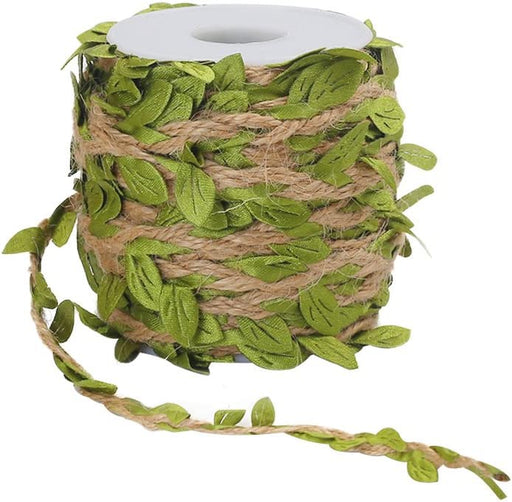 66Ft Natural Jute Twine, 5MM Burlap Leaf Ribbon with Artificial Vine Green Leaves for Wedding Home Garden Jungle Safari Party Decorations