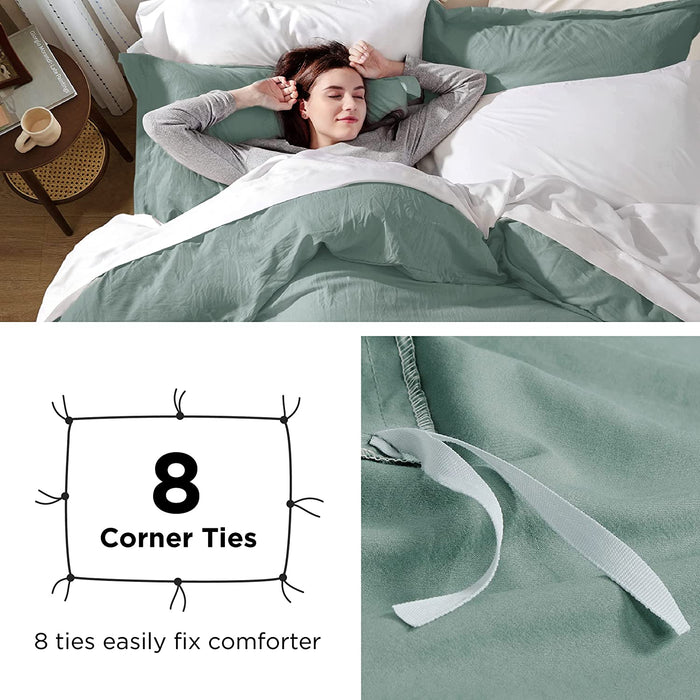 Bedsure Sage Green Duvet Cover Queen Size - Soft Prewashed Queen Duvet Cover Set, 3 Pieces, 1 Duvet Cover 90X90 Inches with Zipper Closure and 2 Pillow Shams