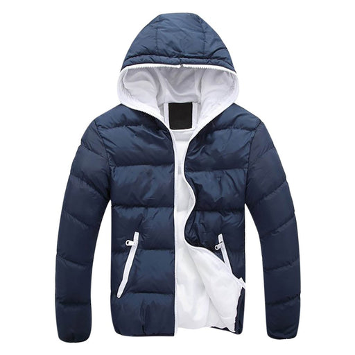 Winter Coats for Men,Men'S Fashion Casual Autumn and Winter Color Contrast Thick Hooded Cotton Jacket