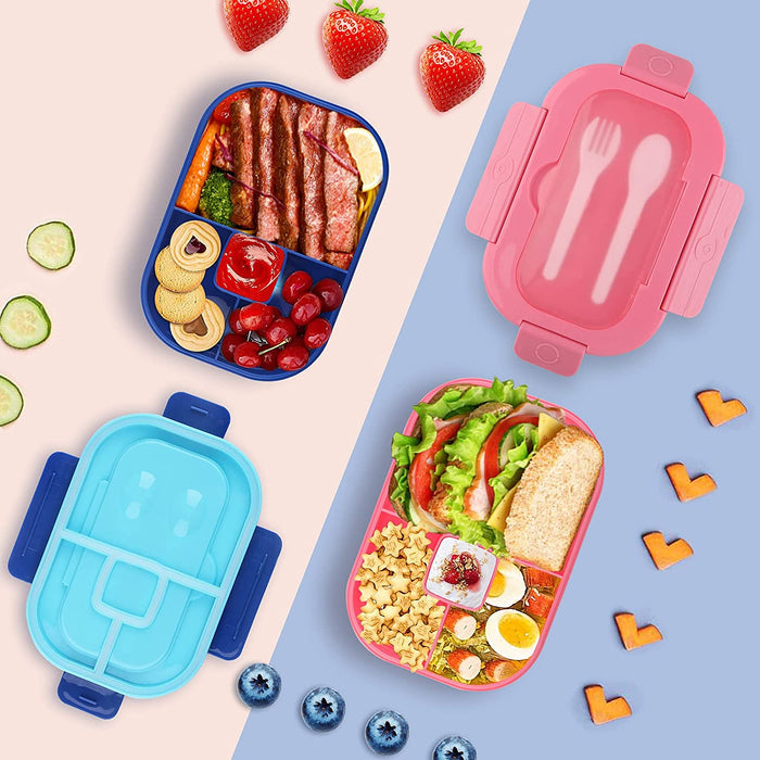 Bento Box Kit, 4 Compartments 1.3L Lunch Box Kids with Fork&Spoon, Leak-Proof Bento Box Adult Lunch Box, Lunch Box Containers for Adults Toddler, Microwaveable, Dishwasher & Freezer Safe