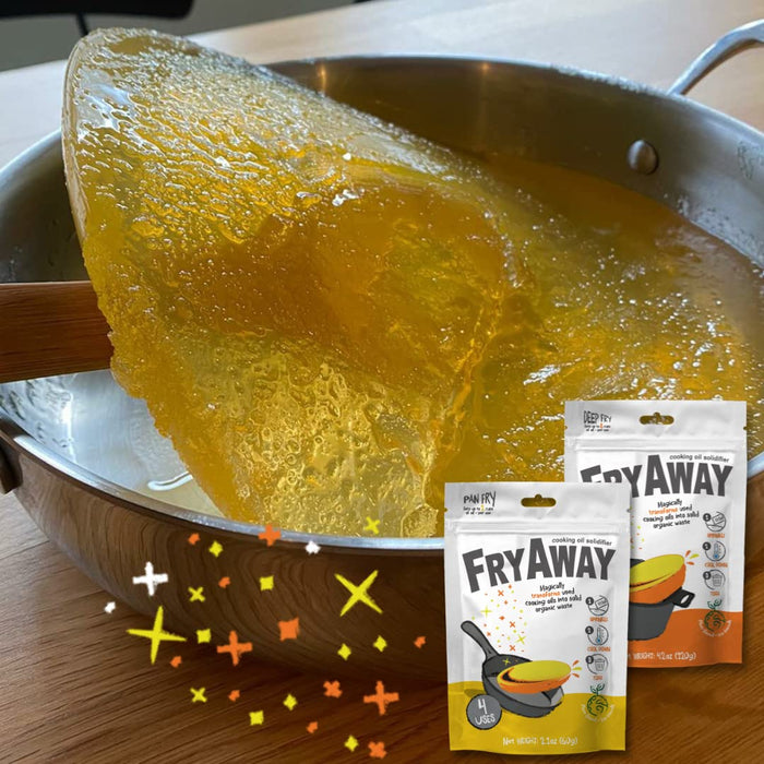 Pan Fry Waste Cooking Oil Solidifier Powder, 100% Plant-Based Cooking Oil Disposal, 1 Packet per 2 Cups of Oil, (Includes 4 Packets to Solidify 8 Cups / 2 Liters / 0.5 Gallon of Oil Total)