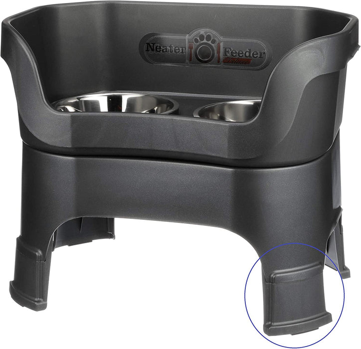 Neater Feeder Deluxe with Leg Extensions for Small Dogs - Mess Proof Pet Feeder with Stainless Steel Food & Water Bowls - Drip Proof, Non-Tip, and Non-Slip - Gunmetal Grey