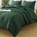 Dark Green Pom Pom Fringe Comforter Full(79X90 Inch), 3 Pieces(1 Boho Comforter and 2 Pillowcases) Aesthetic Boho Pom Comforter, Lightweight Soft Microfiber down Alternative Bedding Set