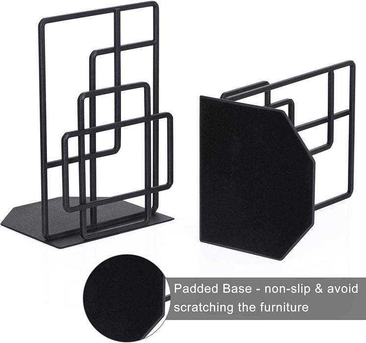 Book Ends Heavy Duty, Decorative Black Bookends for Shelves, Window Lattice Design