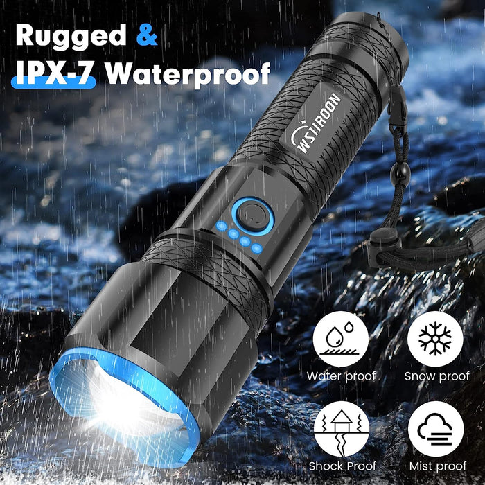 LED Rechargeable Flashlights High Lumens Battery Powered, Powerful 220000 Lumens Super Bright Flashlight, Zoomable Mid-Size Handheld Tactical Flash Light Kits for Camping Hiking Emergency