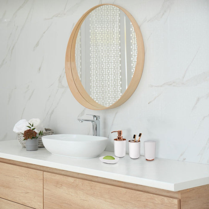 Bathroom Accessories Set, Toothbrush Holder, Soap Dispenser, Rose Gold and White, 4 Piece