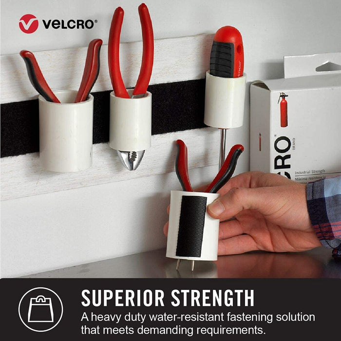 VELCRO Brand Heavy Duty Fasteners | 4X2 Inch Strips with Adhesive 8 Sets | Holds 10 Lbs | Black Industrial Strength Stick on Tape | Indoor or Outdoor Use (VEL-30703-USA)