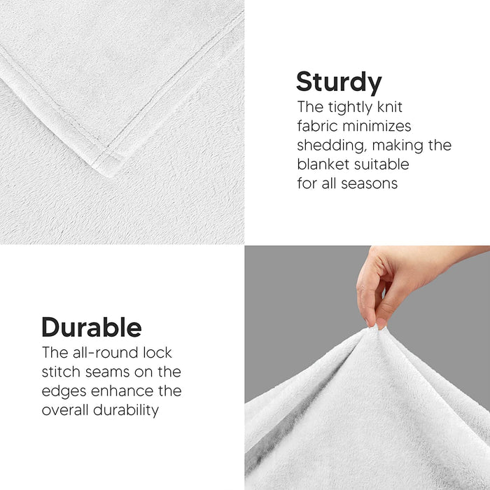 Fleece Blanket Queen Size White 300GSM Luxury Bed Blanket Anti-Static Fuzzy Soft Blanket Microfiber (90X90 Inches)