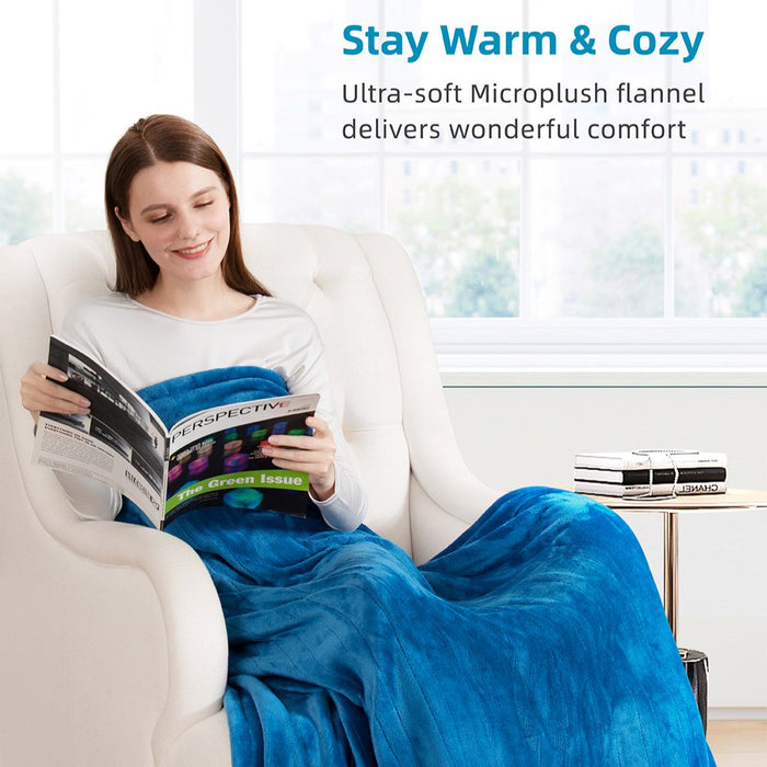 Electric Blanket Heated Blanket 50" X 60" Flannel Heated Throw with 10 Heating Levels, Auto-Off, Machine Washable, Blue