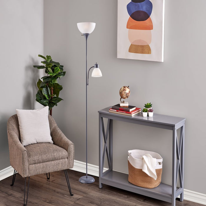 Mainstays 72'' Combo Floor Lamp with Adjustable Reading Lamp, Silver, Metal Material
