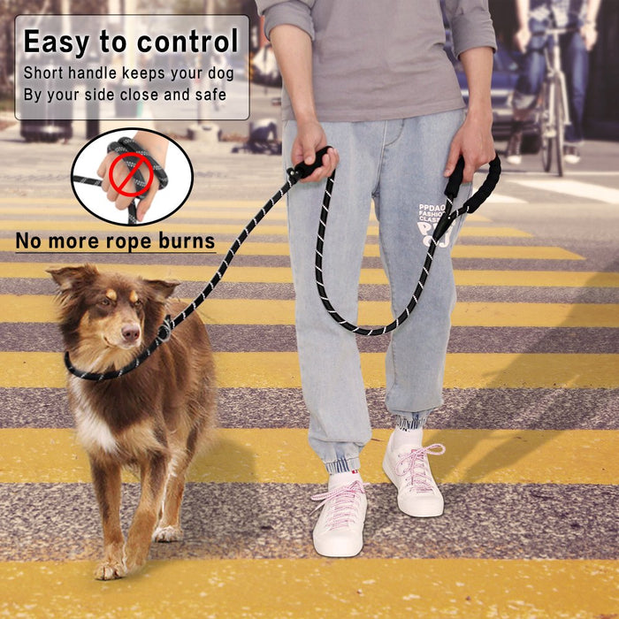 Slip Lead Dog Leash, Anti-Choking with Traffic Padded Two Handles, Reflective Strong Sturdy Heavy Duty Rope Leash, 6FT Dog Training Leash for Medium Large Dogs(6' Black)