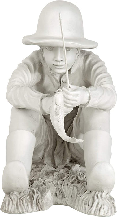 EU9288 Gone Fishing Fisherman Boy Garden Statue, 17 Inch, 10.5" D X 17" W X 17" H, Two Tone Stone