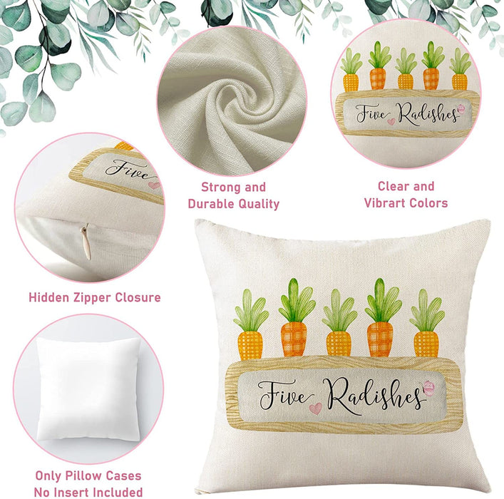 Easter Pillow Covers 18X18 Set of 4 Easter Decorations for Home Bunny Happy Easter Peeps Hip Hop Easter Egg Pillow Case, Seasonal Spring Throw Cushion Case for Home Decorations (18X18 Inch)