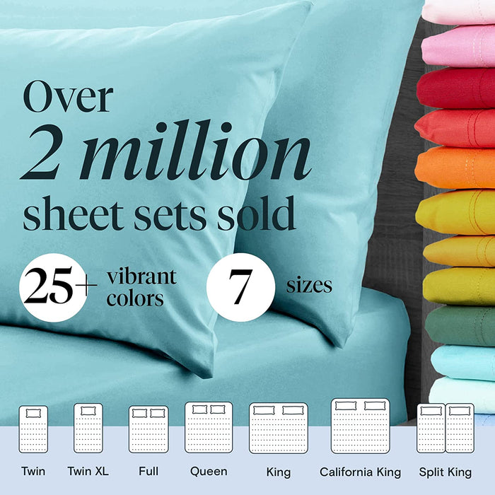 6 PC Sheet Set Sheets Deep Pockets 18" Eco Friendly Wrinkle Free Sheets Machine Washable Hotel Bedding Silky Soft - Aqua Queen