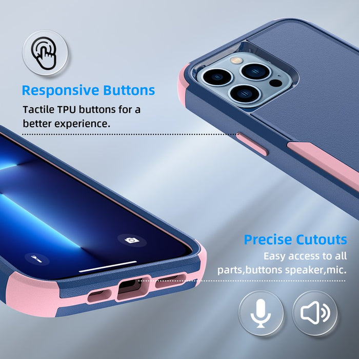 for Iphone 13 Pro Max/13 Pro/13/13 Mini Phone Case with Belt Clip Stand Shockproof Protective Case Hybrid Armor Cover, Navy Blue