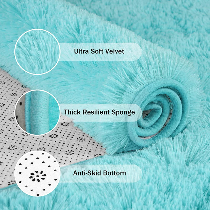 Ultra Soft Fluffy Area Rug for Bedroom Living Room Home Decor, Plush Shaggy Rug for Playroom Dorm Room, Upgraded Furry Rugs for Teen Girls Kids Room Decor, Nursery Rug, 4X6 Feet Teal Blue