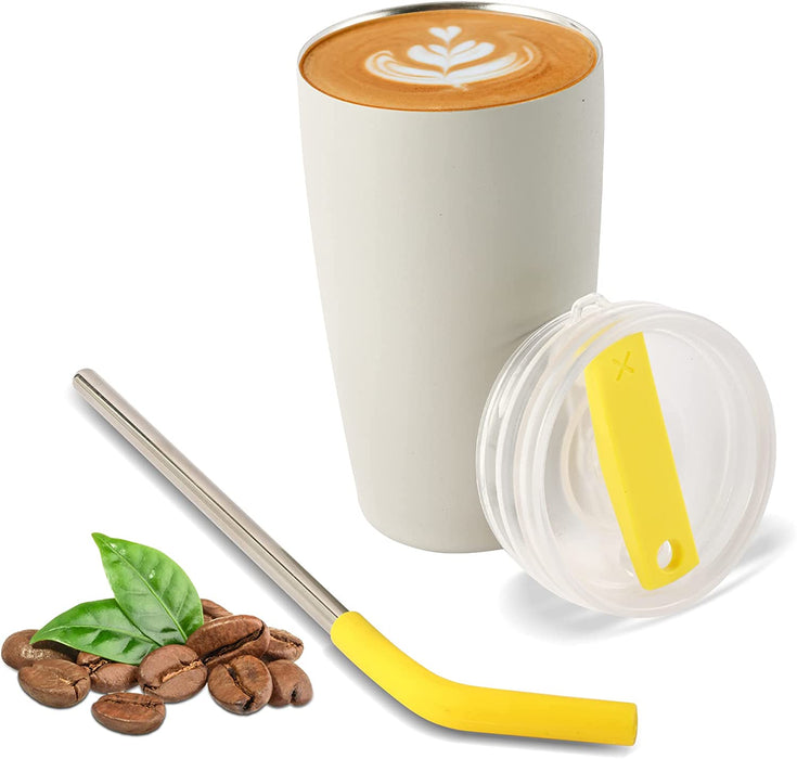 Insulated Tumbler with Lid and Straw, 16 Oz Leak Proof Double Wall Stainless Steel Travel Coffee Mug, Iced Coffee Cup Car Mug Water Bottle, Keep Cold Hot for 10 Hours, Gifts for Mom, White