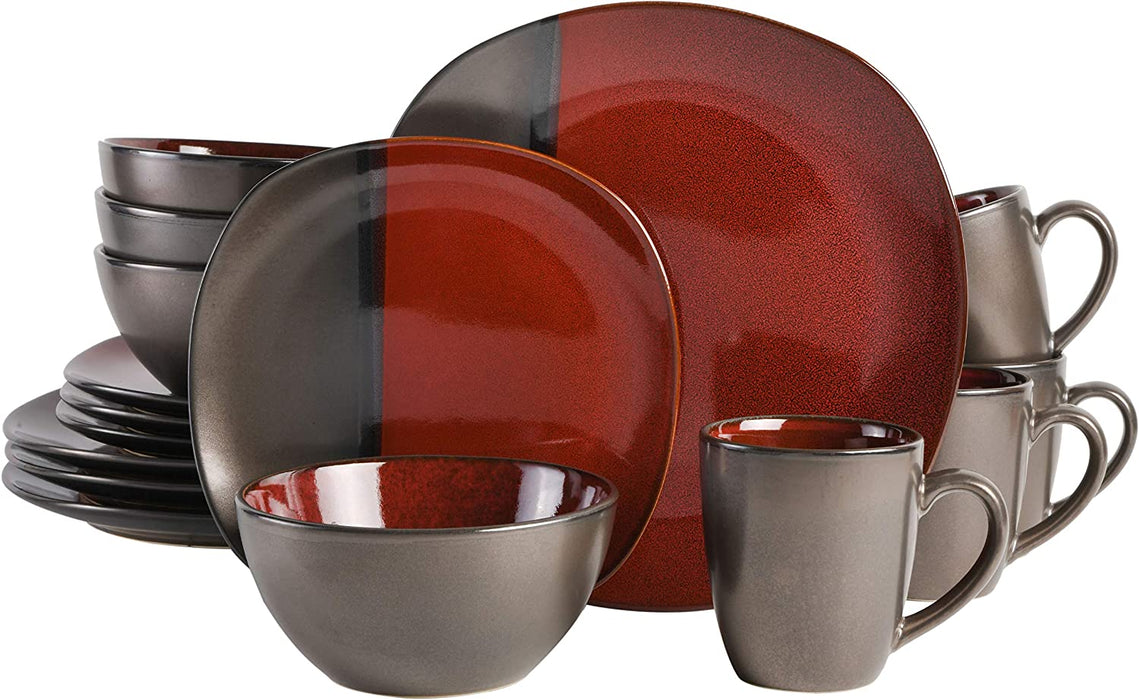 Gibson Elite Tequesta Square Reactive Glaze Stoneware Dinnerware Set, Service for 4 (16Pcs), Taupe