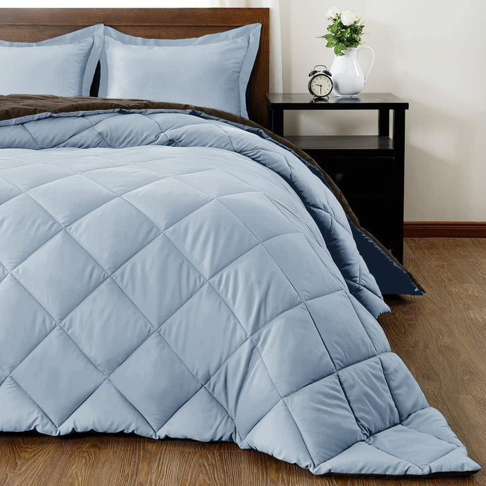Lightweight Solid Comforter Set (King) with 2 Pillow Shams - 3-Piece Set - Brown and Blue - down Alternative Reversible Comforter