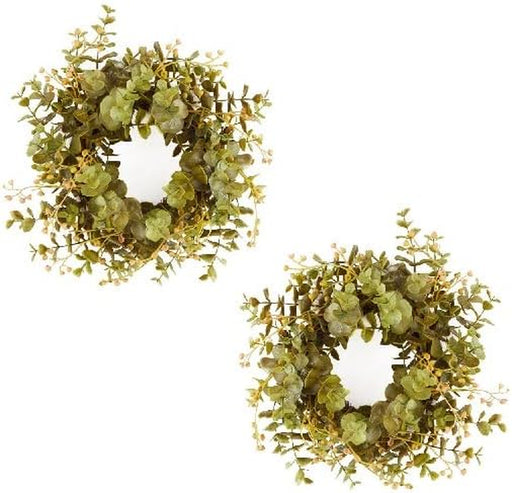 Set of 2 Artificial Grapevine and Eucalyptus Candle Ring or Wreath for Home Decor, and Displaying
