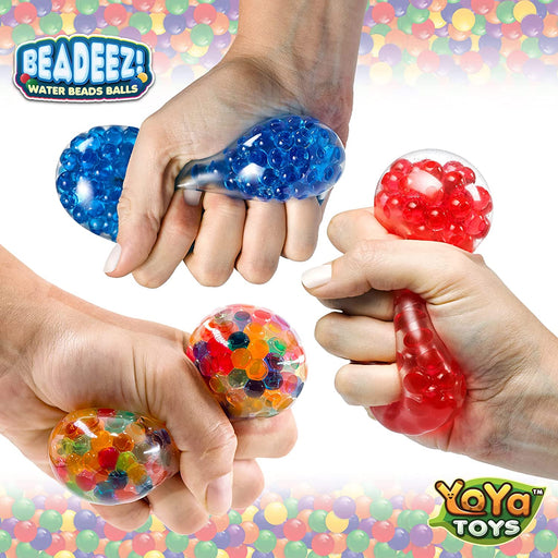 Beadeez Squishy Stress Relief Balls (3 Pack) - Colorful Squeeze Stretch Balls with Water Beads - Sensory Fidget Toys for Kids and Adults - Increase Focus, Great for ADHD, Autism, Anxiety