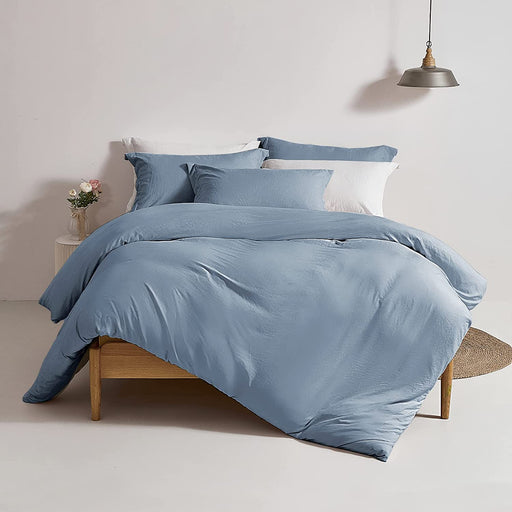 Duvet Cover Queen Size - Super Soft Haze Blue Duvet Cover Set 3 Piece 100% Washed Microfiber Bedding Set with Zipper Closure, 1 Duvet Cover 90X90 Inches and 2 Pillow Shams