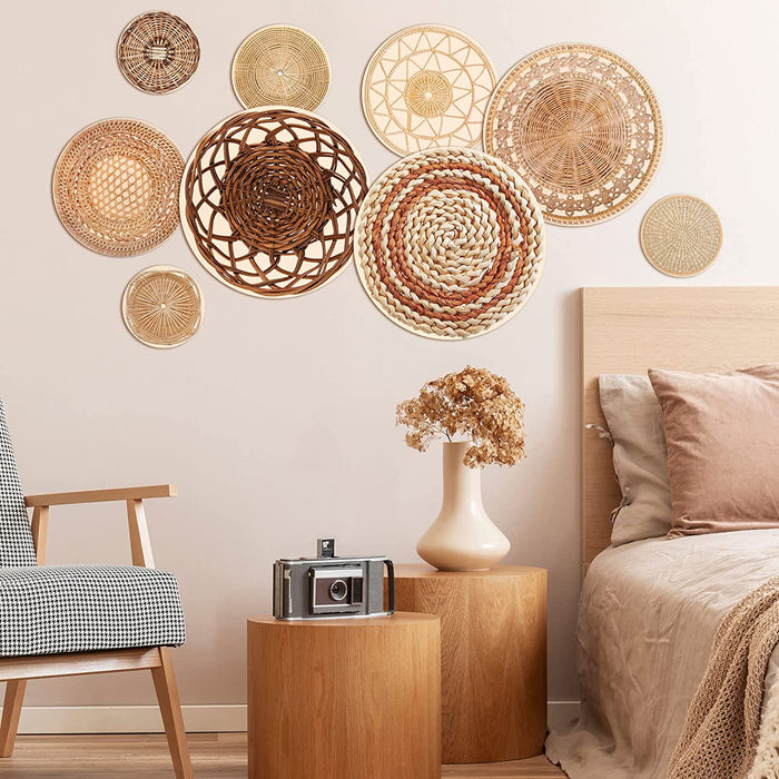 9 Pcs Boho Basket Wall Decals round Modern Peel and Stick Wall Decals Removable Boho Wall Decal Adhesive Boho Nursery Wall Decor for Bedroom Living Room Office Wall, Just Stickers (Classic) (Boho Style)