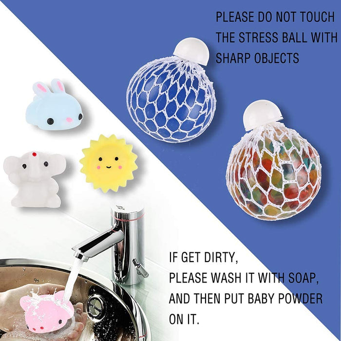 24 Pack Bundle Sensory Fidget Toys Set-Liquid Motion Timer/Grape Ball/Mochi Squishy/Stretchy String/Flippy Chain/Easter Egg/Marble Mesh/Squeeze Bean/Cube for Autistic Kids ADHD Anti-Stress Toy