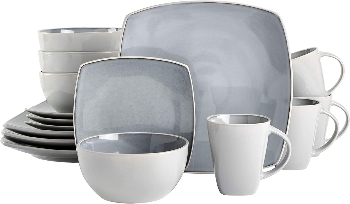 Gibson Soho Lounge 16-Piece Square Reactive Glaze Dinnerware Set, Red