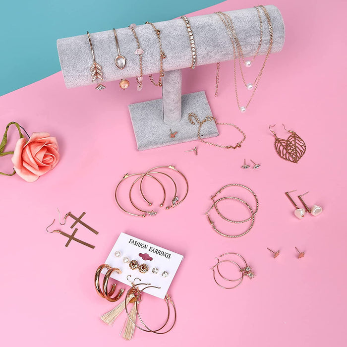 38 PCS Gold Jewelry Set with 4 PCS Necklace,10 PCS Bracelet,24 PCS Layered Ball Dangle Hoop Stud Earrings for Women Girls Jewelry Fashion and Valentine Birthday Party Gift