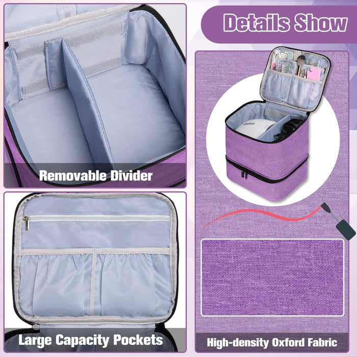 Nail Polish Organizer and Nail Dryer Case, Double-Layer Nail Polish Storage Holds 30 Bottles (15Ml/0.5 Fl.Oz) and 1 Led Nail Lamp, Travel Carrying Case for Nail Polish Kit Set (Purple)