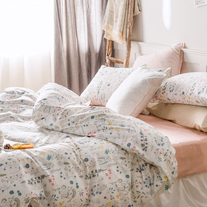 MICBRIDAL Reversible Floral Duvet Cover Queen Soft 100% Cotton Bedding Set Garden Floral Bedding Set Full 3 Pcs Garden Style Floral Comforter Cover for Girls Women