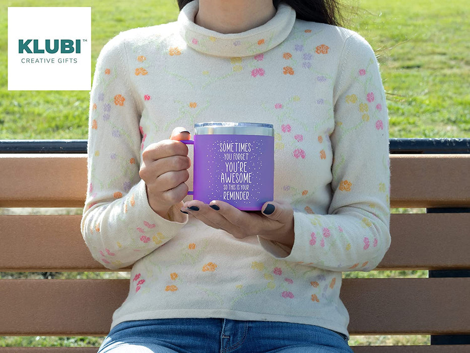 Inspirational Gifts for Women –Stainless Steel Coffee Purple Mug/Tumbler 14Oz “Sometimes You Forget You’Re Awesome” – Idea, Thank You, Coworker, Motivational, Best Friend, Her, Female, Valentines Day