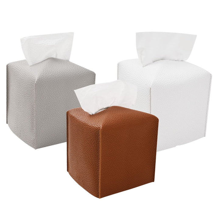 White Tissue Box Cover, PU Leather Square Tissue Box Holder for Living Room/Night Stands/Office/Car/Dining Table Home Decor