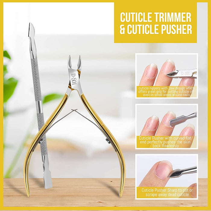 Nail and Cuticle Care Tools Kit with Cuticle Remover, Nail Files Buffer, Cuticle Nail Clipper, Cuticle Peeler Scraper Pusher and Cutter,Cuticle Oil and Nail Clean Cotton Pad
