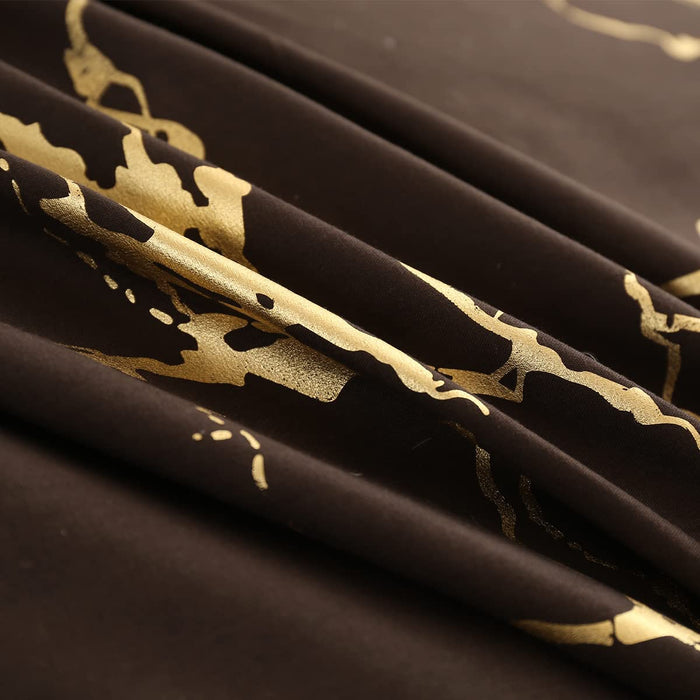 Gold Metallic Marble Comforter Set Queen Size Foil Print Glitter Bedding Sets,Coffee/Gold,Queen