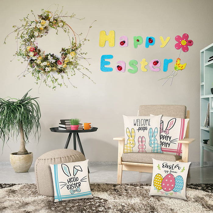 Easter Decorations Pillow Covers 18X18 Set of 4 - Easter Bunny Easter Eggs Spring Decor, Easter Throw Pillows Cushion Covers Farmhouse/Home Decor for Table, Sofa, Restaurant (18X18 Inch)