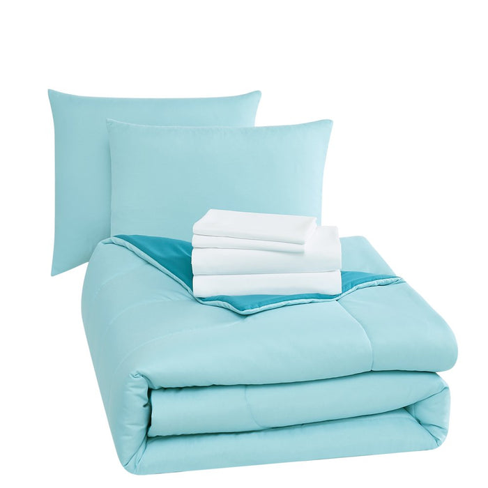 Mainstays Teal 7 Piece Bed in a Bag Comforter Set with Sheets, Queen