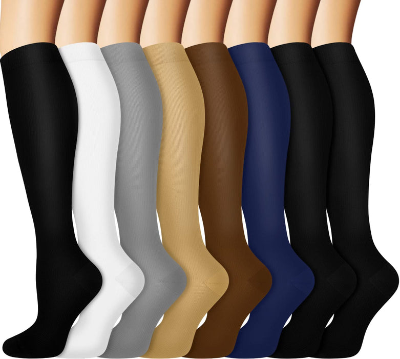 Graduated Copper Compression Socks for Men & Women Circulation 8 Pairs 15-20Mmhg - Best for Running Athletic Cycling