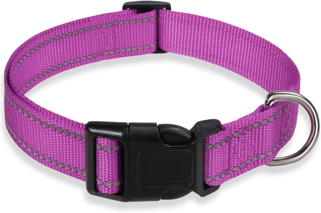 Reflective Dog Collar with Buckle Adjustable Safety Nylon Collars for Small Medium Large Dogs, Black S