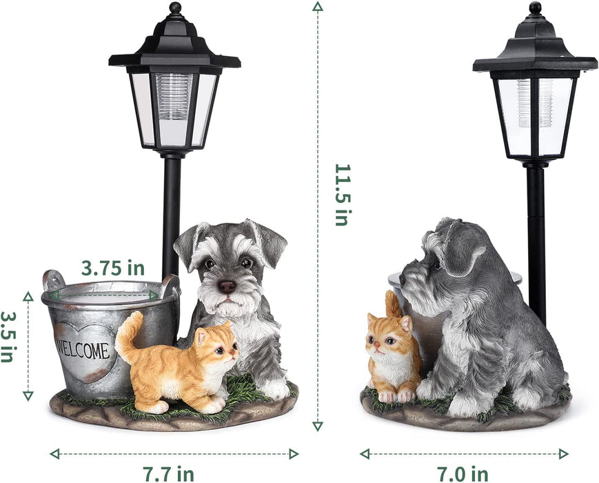 Garden Statues, Solar Garden Sculptures & Statues Outdoor with Solar Lights and Flowerpot Funny Garden Decor Housewarming Gifts Lights for Patio Yard, Balcony Decorations (Dog and Cat)