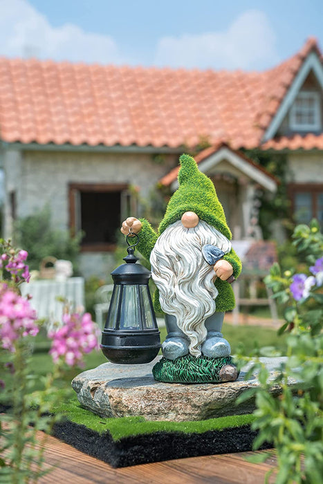 Garden Gnomes Decorations for Yard with Lantern Solar Light, 13" Cute Large Moss Garden Sculptures & Statues Outdoor Lawn Ornaments Garden Gifts for Spring Front Porch Patio