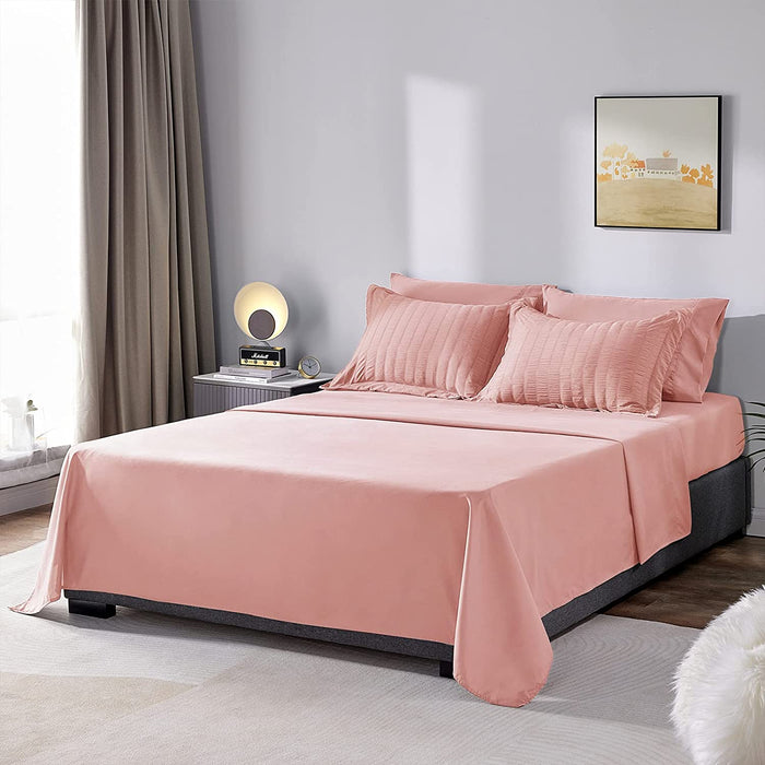 Full/Queen Seersucker Comforter Set with Sheets Pink Bed in a Bag 7-Pieces All Season Bedding Sets with Comforter, Pillow Sham, Flat Sheet, Fitted Sheet, Pillowcase