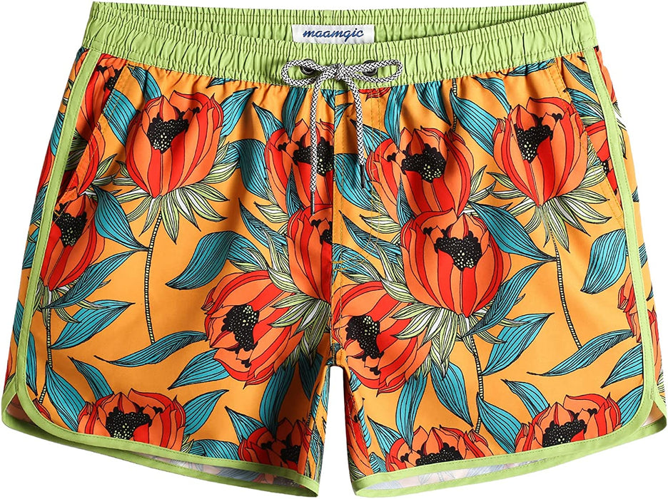 Mens Boys Short 80S 90S Vintage Swim Trunks with Mesh Lining Quick Dry Swim Suits Board Shorts